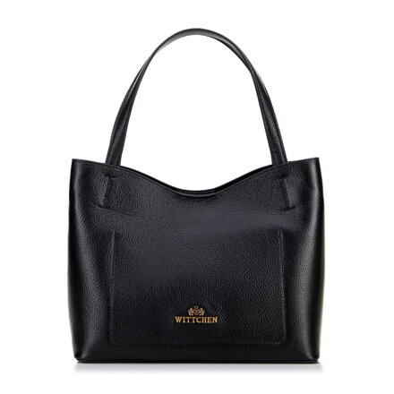 Kožená shopper kabelka s vreckom čierna 100-4E-219-1