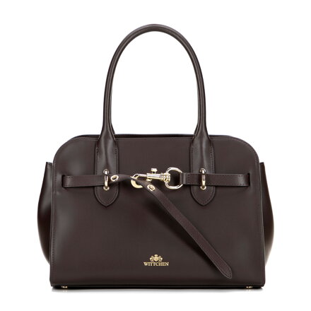 Damski kuferek z naturalnej skóry z dekoracyjnym paskiem ciemny brąz 102-4E-001-4
