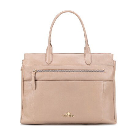 Damski kuferek ze skóry naturalnej o fakturze groszkowej beżowy 101-4E-802-9