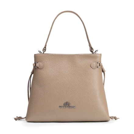 Damski kuferek ze skóry naturalnej z troczkami beżowo - srebrny 102-4E-213-9