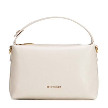 Damski minikuferek ze skóry naturalnej kremowy 102-4E-602-0