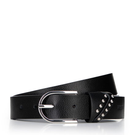 Damski pasek ze skóry naturalnej z nitami czarny 101-8D-202-1