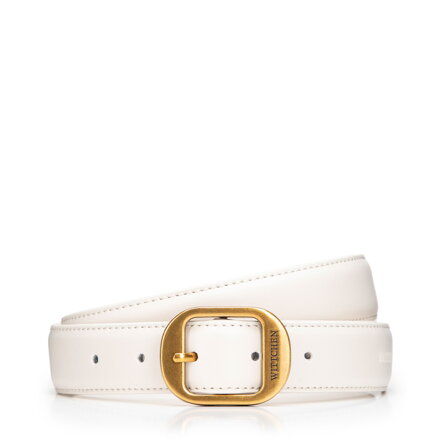 Damski pasek ze skóry naturalnej z zaokrągloną klamrą kremowy 102-8D-011-8