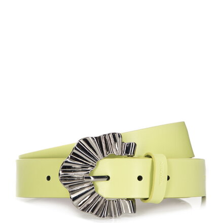 Damski pasek ze skóry z ozdobną klamrą limonkowy 98-8D-107-L