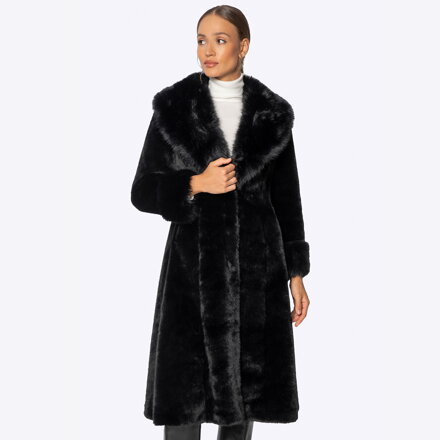 Damski płaszcz oversize ze sztucznego futra czarny 101-9W-200-1