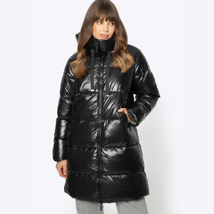 Damski płaszcz pikowany oversize czarny 97-9D-403-1