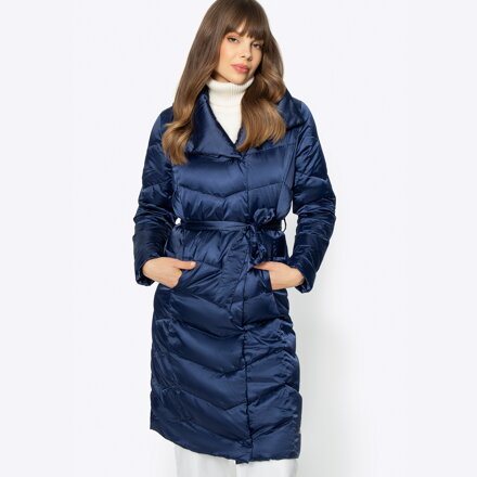 Damski płaszcz puchowy z kapturem granatowy 95-9D-401-N