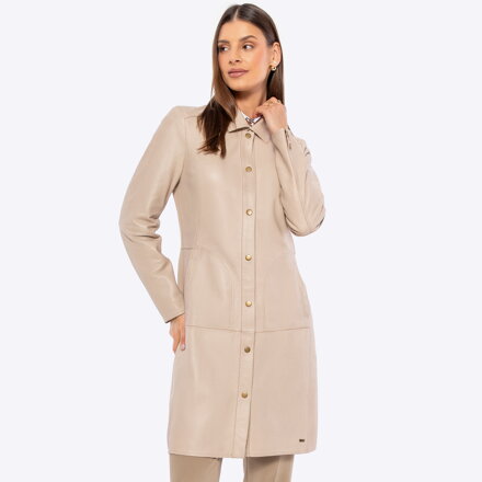 Damski płaszcz z naturalnej skóry owczej kremowy 100-09-401-0