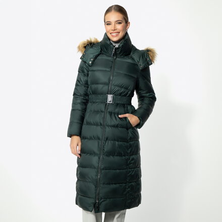 Damski płaszcz zimowy pikowany z kapturem zielony 95-9D-400-Z
