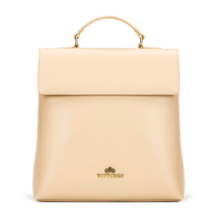 Damski plecak ze skóry naturalnej z klapą beżowy 101-4E-200-9