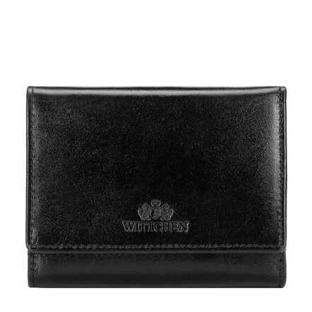 Damski portfel skórzany z przegrodą na bigiel czarny 21-1-070-L10