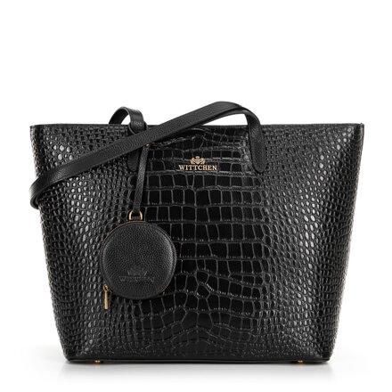 Damski shopper ze skóry we wzór croco czarno - złoty 100-4E-618-1G