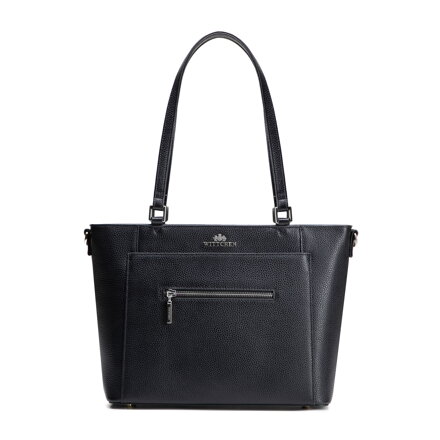 Shopper ze skóry z kieszenią na przodzie czarno - grafitowy 100-4E-614-1C