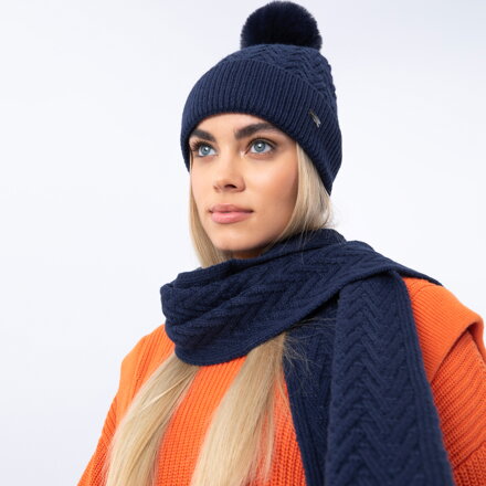 Dámsky šál s rybinovým vzorom tmavomodrý 97-7F-007-7