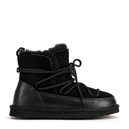 Damskie botki sznurowane z futerkiem czarne 99-D-854-1