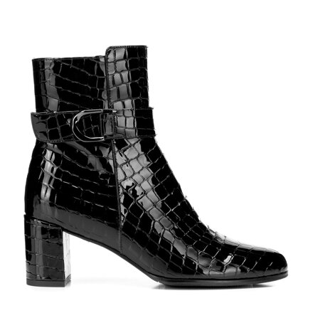 Damskie botki ze skóry lakierowanej o fakturze croco czarne 101-D-969-1