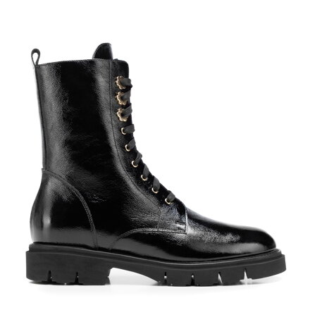 Damskie botki ze skóry naturalnej lakierowanej czarne 101-D-111-1