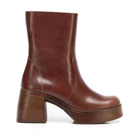 Damskie botki ze skóry naturalnej z wysoka cholewką brązowe 101-D-303-4