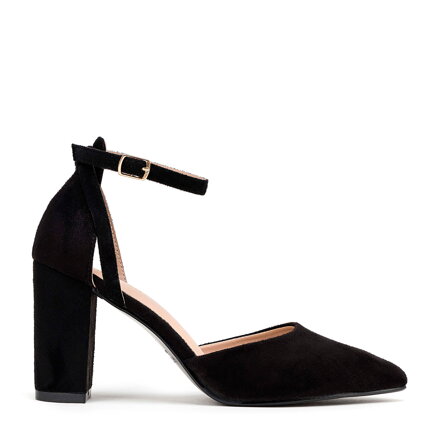 Damskie czółenka z ekozamszu na słupku czarne 98-DP-207-1