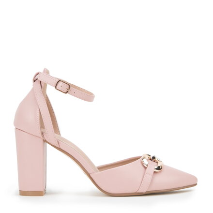 Damskie czółenka z klamrą na słupku jasny róż 98-DP-208-P