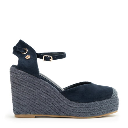 Damskie espadryle na koturnie z wiązaniem granatowe 100-DP-804-N