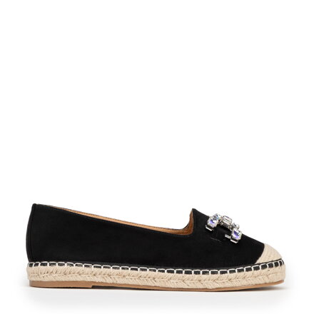 Damskie espadryle z biżuteryjną ozdobą czarno - beżowe 100-DP-208-1