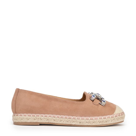 Damskie espadryle z biżuteryjną ozdobą beżowo - różowe 100-DP-208-P