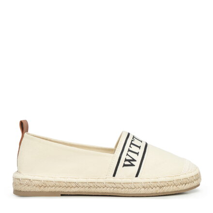 Damskie espadryle z lamówką z logo kremowe 100-P-811-9