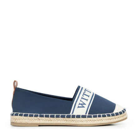 Damskie espadryle z lamówką z logo kremowe 100-P-811-N