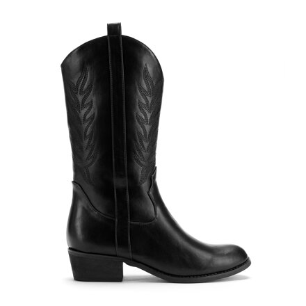 Damskie kowbojki z haftem czarne 97-DP-805-1