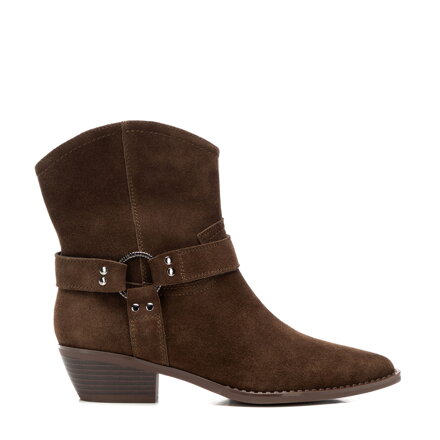 Damskie kowbojki ze skóry zamszowej krótkie brązowe 101-D-961-4