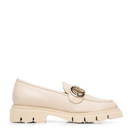 Damskie mokasyny skórzane ze sprzączką na grubej podeszwie jasny beż 94-D-101-9