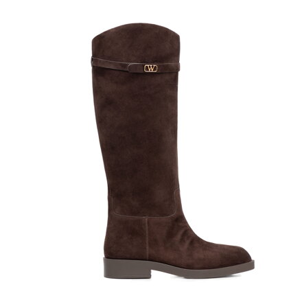 Damskie oficerki ze skóry naturalnej zamszowej brązowe 101-D-402-4