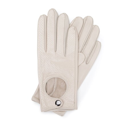 Damskie rękawiczki skórzane samochodowe klasyczne kremowe 46-6A-002-0