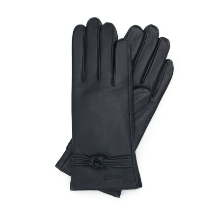 Damskie rękawiczki skórzane z supełkiem czarne 39-6A-009-1