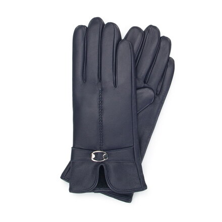 Damskie rękawiczki skórzane z wycięciem i klamerką granatowe 39-6A-005-7