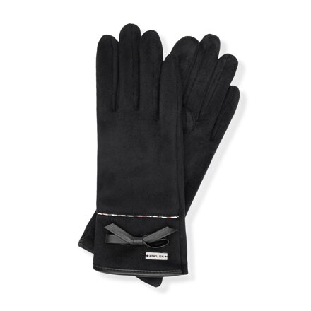 Damskie rękawiczki z kokardą i delikatnym przeszyciem czarne 39-6P-041-1