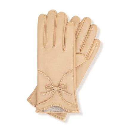 Damskie rękawiczki z naturalnej skóry owczej ocieplane beżowe 44-6A-057-0