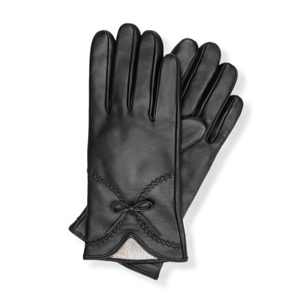Damskie rękawiczki z naturalnej skóry owczej ocieplane czarne 44-6A-057-1