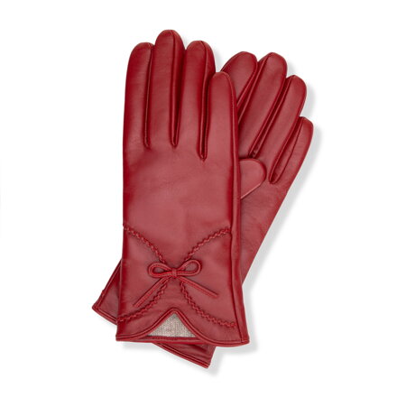 Damskie rękawiczki z naturalnej skóry owczej ocieplane czerwone 44-6A-057-3
