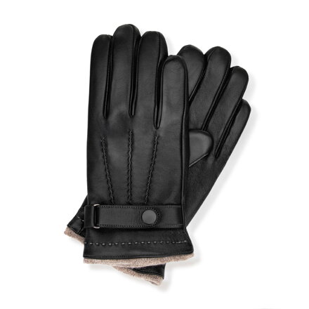 Męskie rękawiczki ze skóry naturalnej i wełny czarne 44-6L-037-19