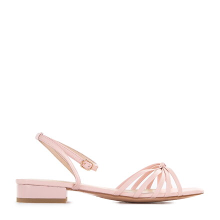Damskie sandały skórzane z cienkimi paseczkami i supełkiem różowe 96-D-514-P