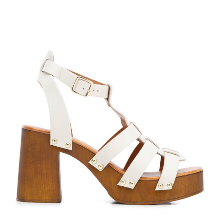 Dámske kožené sandále krémové 96-D-252-0