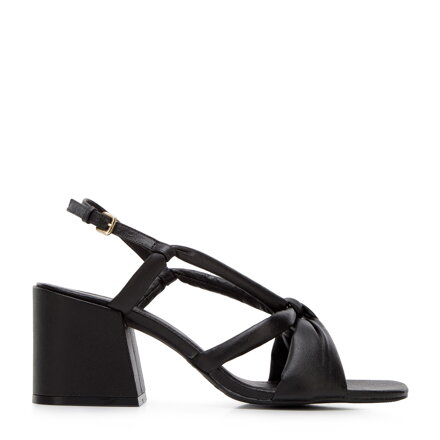 Damskie sandały skórzane z supełkiem czarne 94-D-755-1