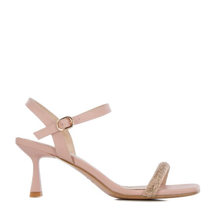 Damskie sandały z błyszczącym paskiem różowe 96-D-959-P