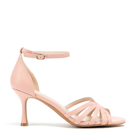 Damskie sandały ze skóry na szpilce różowe 100-D-509-P