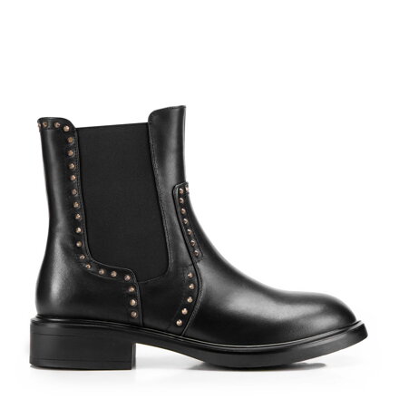 Damskie skórzane sztyblety z ozdobnymi nitami czarne 99-D-960-1