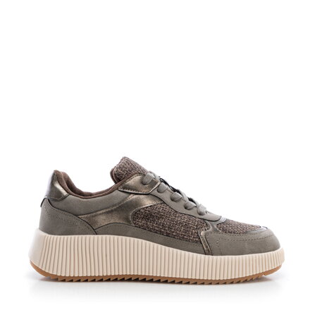 Damskie sneakersy na grubej platformie szaro - brązowe 99-DP-402-9