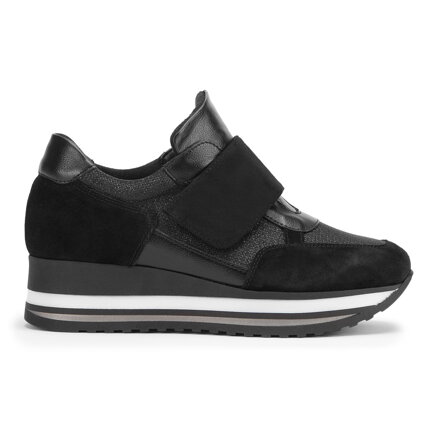 Damskie sneakersy zamszowe na rzep na platformie czarne 93-D-654-1