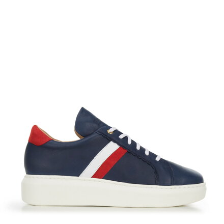 Damskie sneakersy skórzane z falbanką granatowe 94-D-800-N